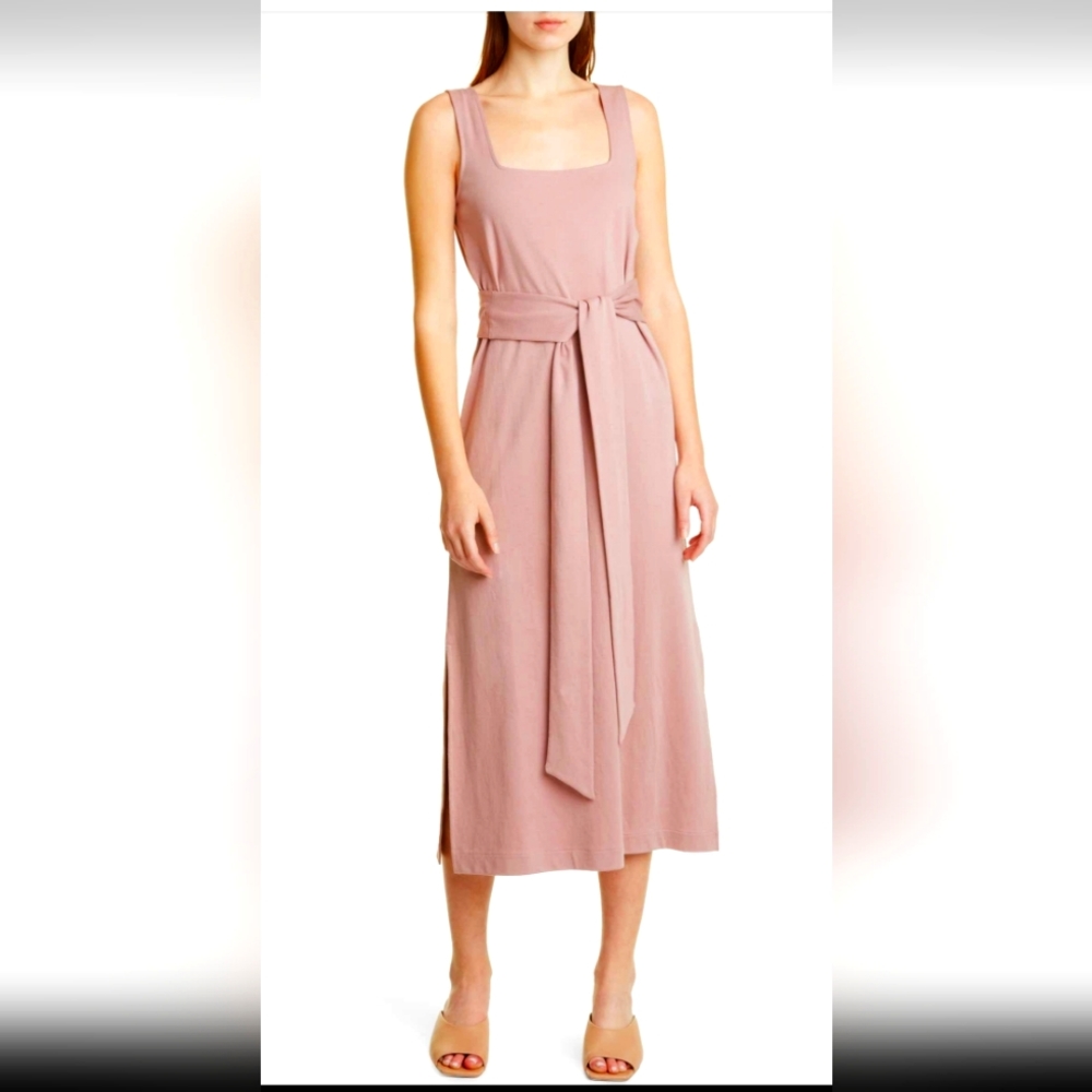 VINCE Belted Square Neck Midi Dress Size Small